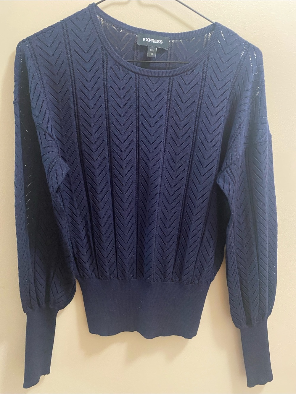 Express Navy Pointelle Chevron Knit Pullover